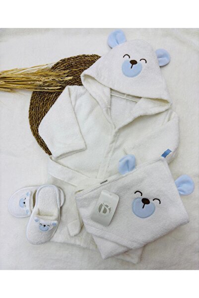 Bebitof Baby Boy 0-3 Years Dog Pattern Bathrobe Set 100% Natural Cotton