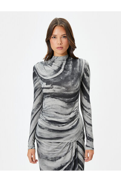 Koton Şahika Ercümen - Abstraktní vzorovaná halenka s dlouhým rukávem