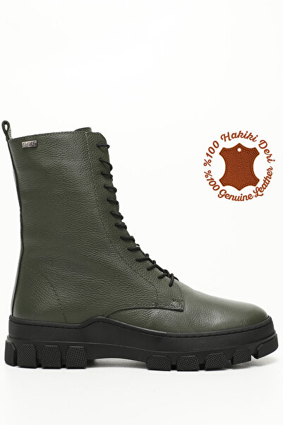 GÖNDERİ(R) Dámské/dívčí khaki plovoucí boty na zip s gumovou podrážkou z pravé kůže