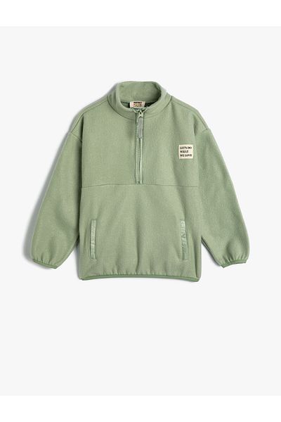 Koton Sweatshirt High Collar Half Zipper Applique Detailed Pocket