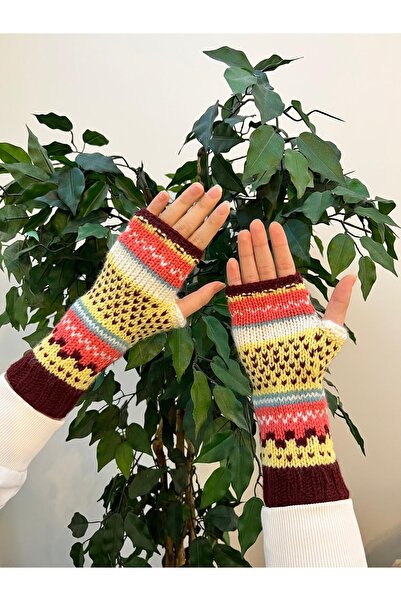 MESKSTORE El örgüsü eldiven, bohem eldiven, rustik, parmaksız eldiven,