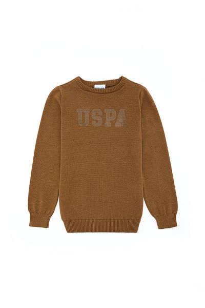 U.S. Polo Assn. Светлокафяв пуловер с кръгла яка за момче 50260600 -Vr099