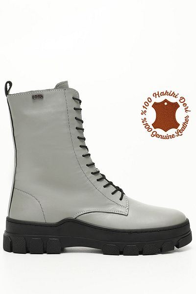 GÖNDERİ(R) Women/Girls Gray Zippered Rubber Sole Genuine Leather Boots