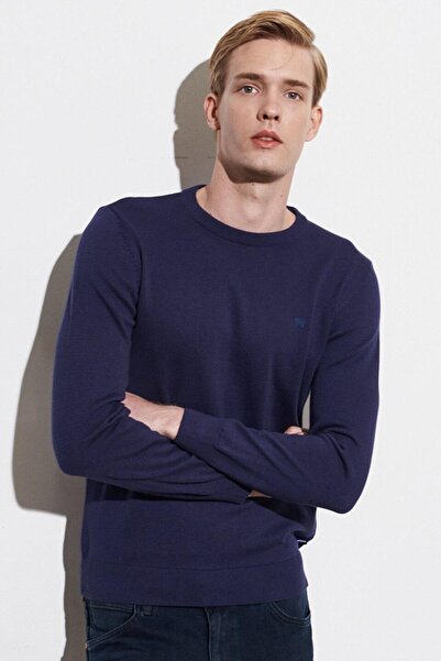 WRANGLER Bisiklet Yaka Regular Fit Düz Lacivert Erkek Kazak W8A02P114_Knitwea...