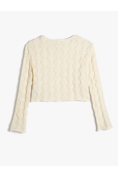 Koton Crop Sweatshirt Textured Long Sleeve Crew Neck