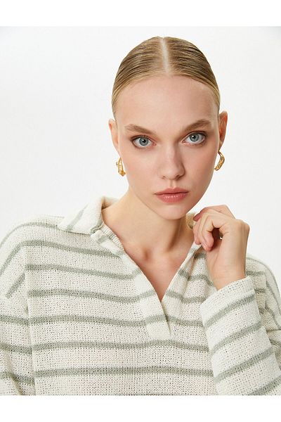Koton Polo Neck T-Shirt Long Sleeve Low Shoulder