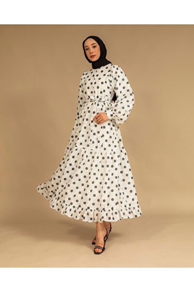 Meri Store Puantiye Desenli Siyah Elbise