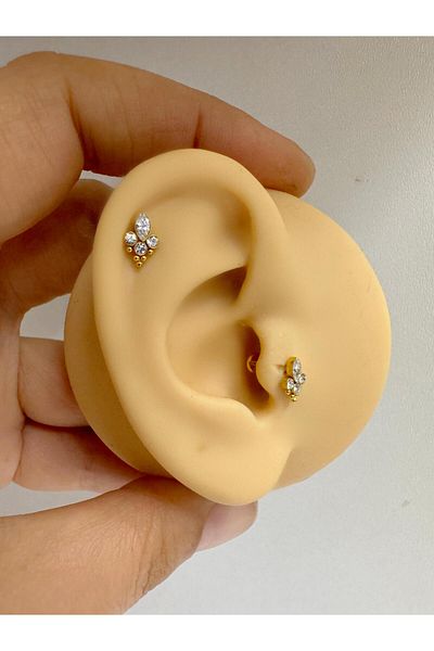 Arescollection G23 Titanium - Zircon Stone Helix Conch Cartilage Lobe Compatible Piercing