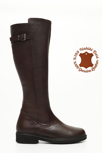 GÖNDERİ(R) Burgunderfarbene Floater-Stiefel aus echtem Leder mit Reißverschluss und Gummisohle für Damen/Mädchen