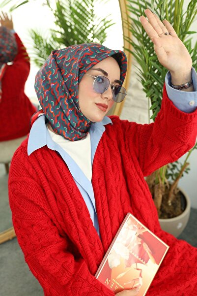 Silk Home وشاح حرير تيفيل منقوش باللون الأخضر البترولي والأحمر 11413-38