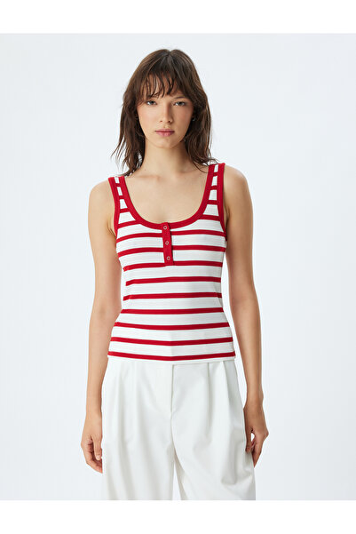 Koton Μπλουζάκι με λουράκι U-Neck Snap - Λεπτομέρεια με κουμπιά