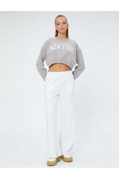 Koton Crop Sweatshirt Slogan Printed Relaxed Fit Long Sleeve