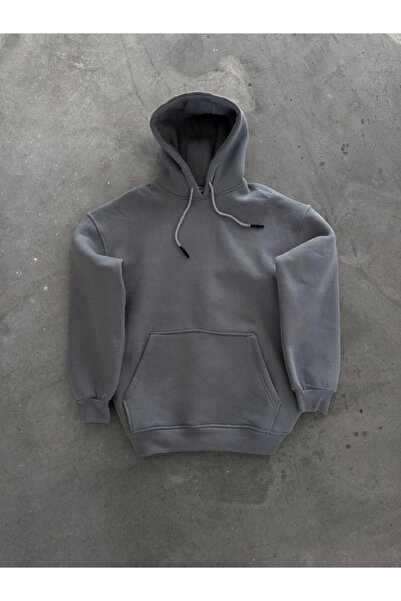 ALPACO eyesof Φούτερ με κουκούλα με τρεις κλωστές από βαμβακερό χτενισμένο βασικό σχέδιο - Βαμμένο γκρι