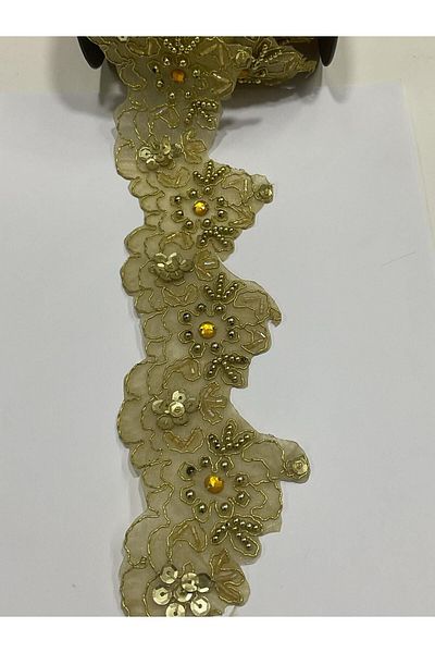 karantuhafiye Iron-On Strip / Beaded Strip / 1 Meter / Gold