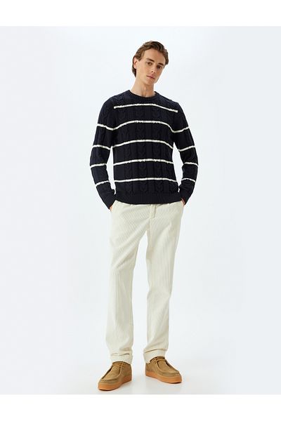 Koton Navy Blue Striped Men's Adult Sweater 5Wam70135Ht