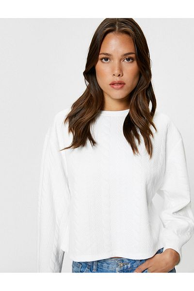 Koton Knit Patterned Sweatshirt Long Sleeve Crew Neck Textured
