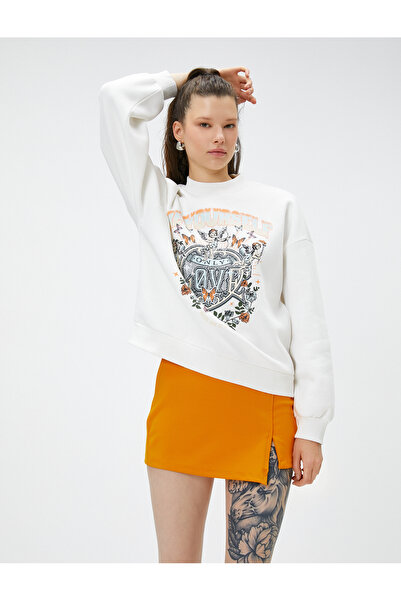 Koton Sweatshirt mit Rundhalsausschnitt, bedruckt, gerippt, langärmlig