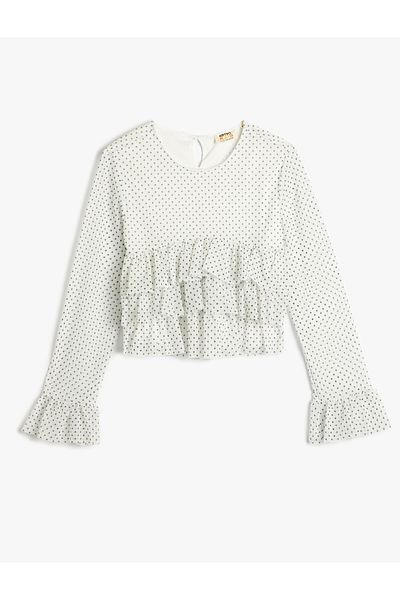 Koton Bluse mit langen Ärmeln, Rundhalsausschnitt und Rüschen