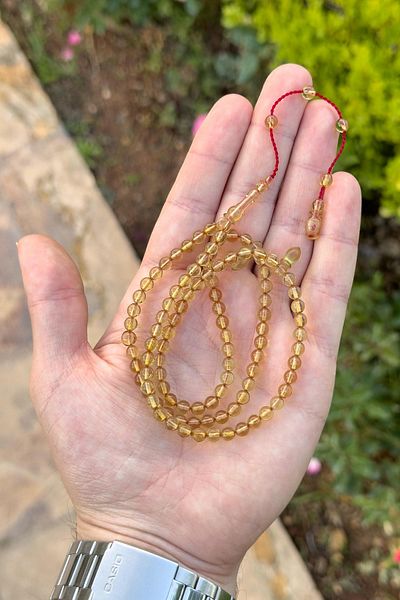 TESBİHKENTİ Small Size 99 Grey Color Fire Amber Prayer Beads from Master Hands