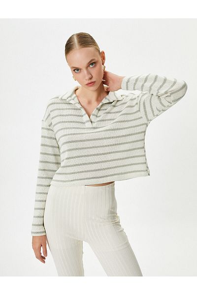 Koton Polo Neck T-Shirt Long Sleeve Low Shoulder