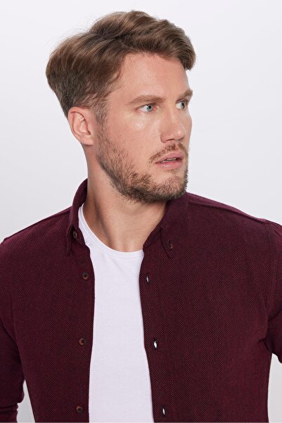 Tudors Ανδρικό χειμωνιάτικο πουκάμισο με μονόχρωμο μπορντό γιακά με κουμπιά