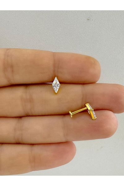 Arescollection 1 Pcs G23 Titanium - Zircon Stone Tragus Helix Conch Kikirdak Lobe Fitting Piercing