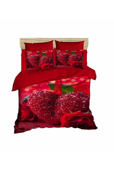 Fabeteks Love Heart and Roses 3D Digital Double Duvet Cover Set
