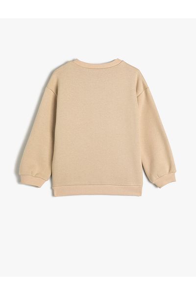 Koton Sweat Long Sleeve Crew Neck Nature Themed Embroidered Ribbon