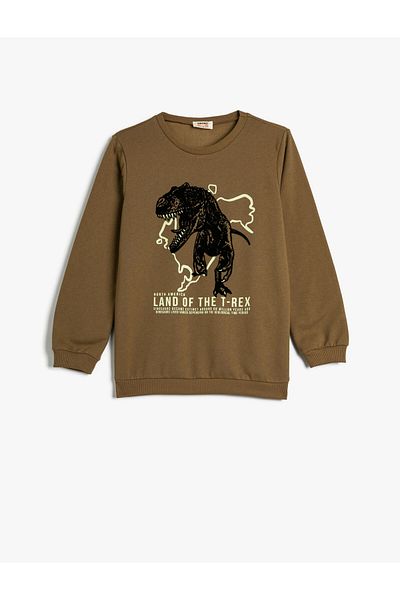 Koton Dinosaur Sweatshirt Long Sleeve Crew Neck Ribbed