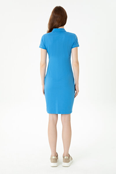 U.S. Polo Assn. Kadın Saks Polo Yaka Mini Boy Örme Elbise 50262696-VR045