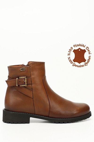 GÖNDERİ(R) Women/Girls Tan Antique Zippered Rubber Sole Genuine Leather Boots