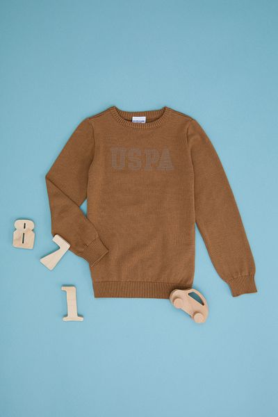 U.S. Polo Assn. Светлокафяв пуловер с кръгла яка за момче 50260600 -Vr099
