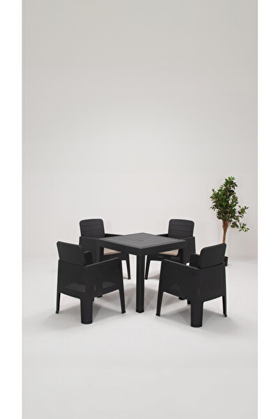 SANDALİE Apex 80x80 4 Kişilik Minderli Bahçe&Balkon&Teras Mobilyası – Antrasit