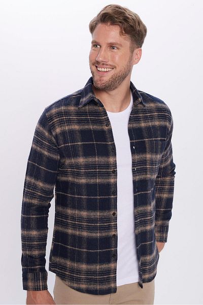 Tudors Men's Regular Fit Classic Cut Lumberjack Single Pocket Checked Winter Shirt