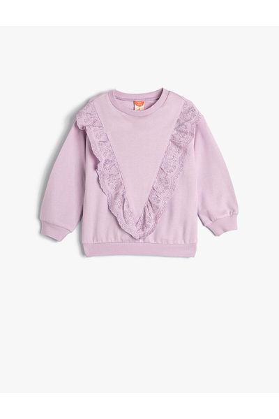 Koton Sweatshirt Long Sleeve Crew Neck Ruffle Detailed Cotton Raised