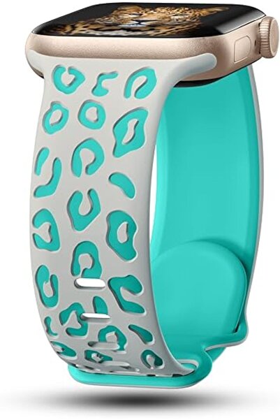 UnDePlus Apple Watch 10/11 42mm-38/40/41mm Kordon Leopar Desen Yumuşak Silikon Kordon 2/3/4/5/6/se/7/8/9