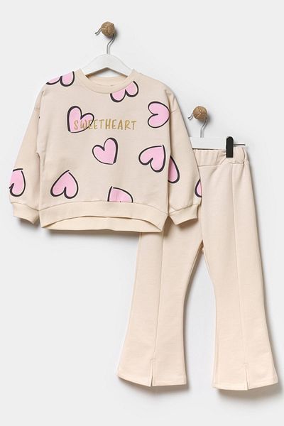 HAUSEkids 4-7 YEars Old Rana LovE Girl's TracKsuit SEt - Latte