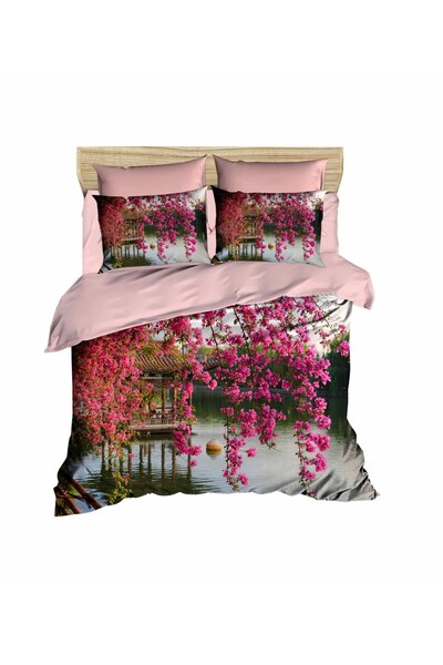 Fabeteks Woodiness River Scenery 3D Digital Double Duvet Cover Set
