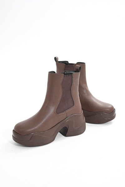 infon shoes creation FZ-2400 Kahverengi Yüksek Tabanlı Lastikli Günlük Kadın Bot