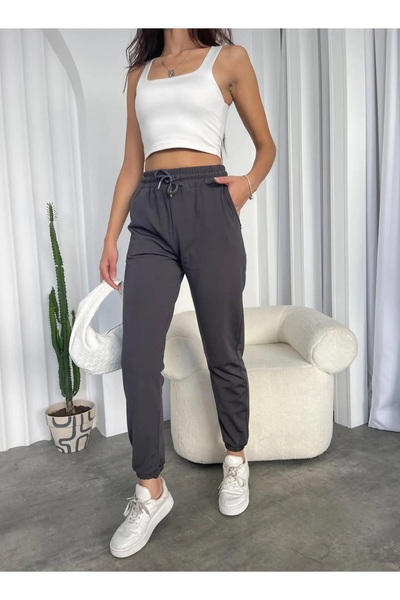 manolyabutik Kışlık Antrasit içi Polarlı Şardonlu Dalgıç Eşofman Altı