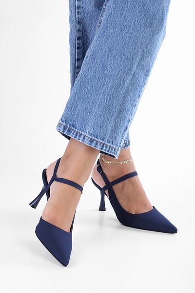 Shoeberry Дамски Nella Navy Saten Stiletto