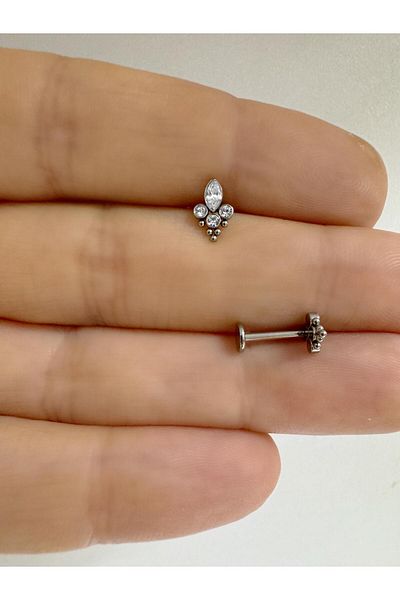 Arescollection G23 Titanium - Zircon Stone Helix Conch Cartilage Lobe Compatible Piercing