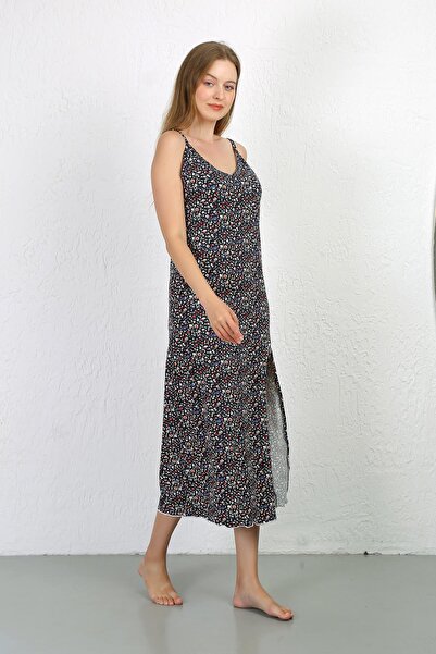 Akbeniz Βαμβακερό χτενισμένο νυχτικό με σχοινί 90129 Navy Blue