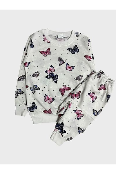 Fil Kids Set de pijamale de sezon cu mânecă lungă, din bumbac, alb, cu model de fluturi