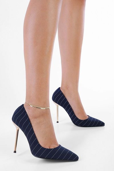 Shoeberry Viva Marineblauer, gestreifter Stiletto-Absatz für Damen