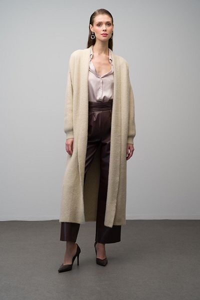 Olcay BEIGE Lange, lockere Strickjacke 8245