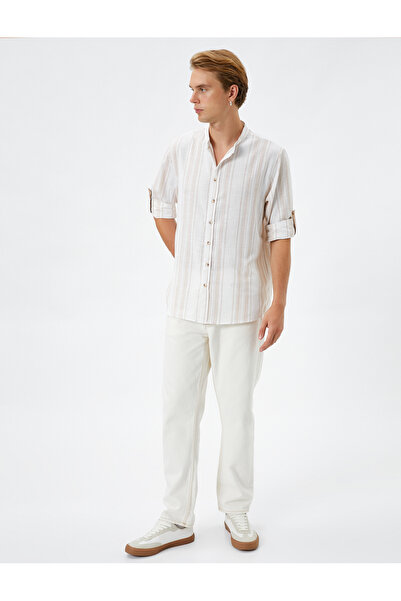 Koton Μακρυμάνικο πουκάμισο με ψηλό λαιμό - Λεπτομέρεια με αναδιπλούμενο μανίκι με κουμπιά