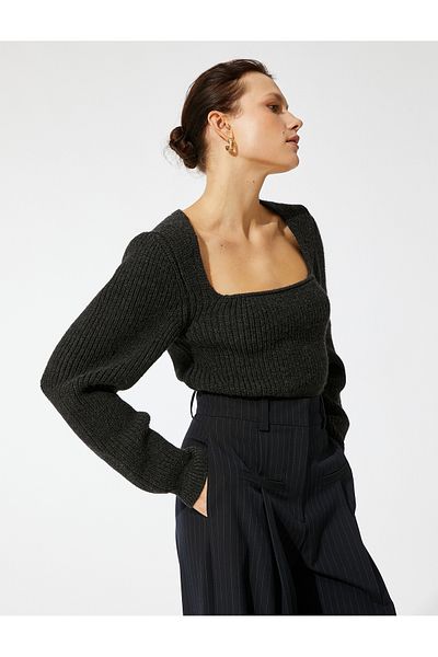 Koton Square Neck Balloon Sleeve Knitwear Sweater