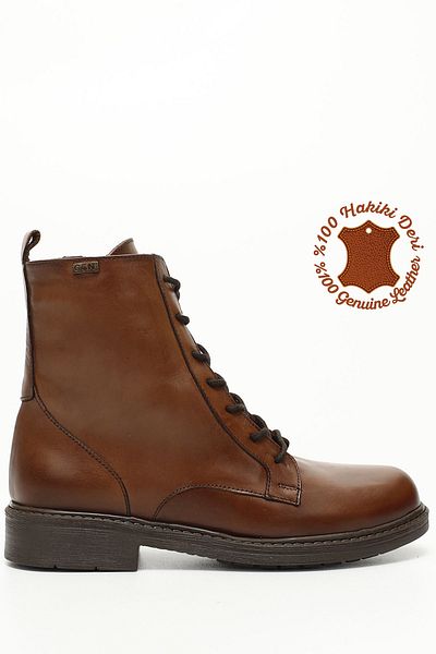 GÖNDERİ(R) Women/Girls Brown Antique Zippered Rubber Sole Genuine Leather Boots