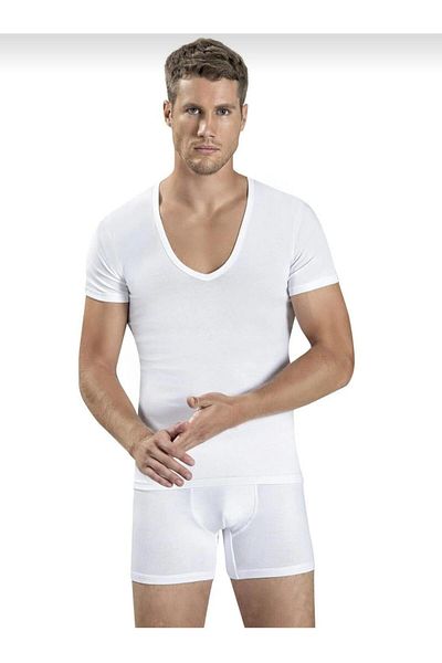 Jiber JİBER 213 - Men's V-Neck Lycra Undershirt 12 Pieces